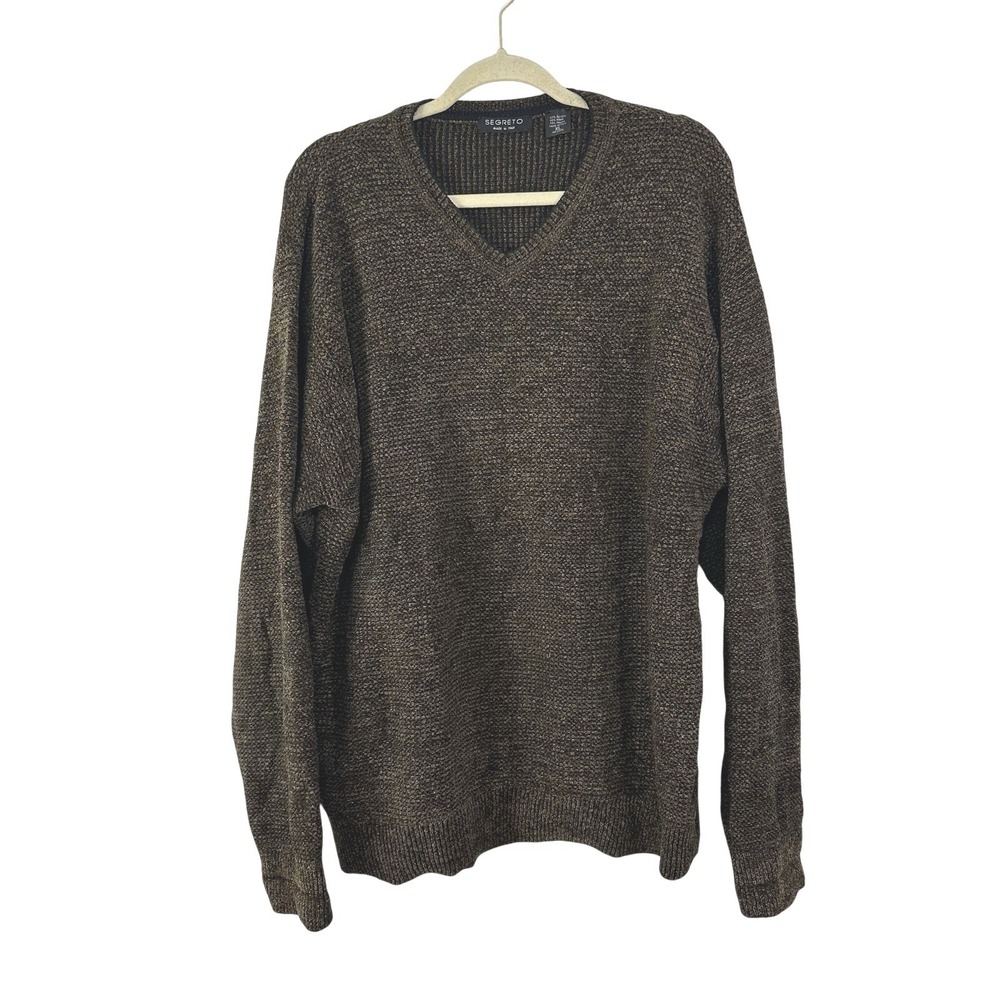 Vintage Segreto Sweater Mens XL Made in Italy Brown Wool Rayon Blend Luxury Knit